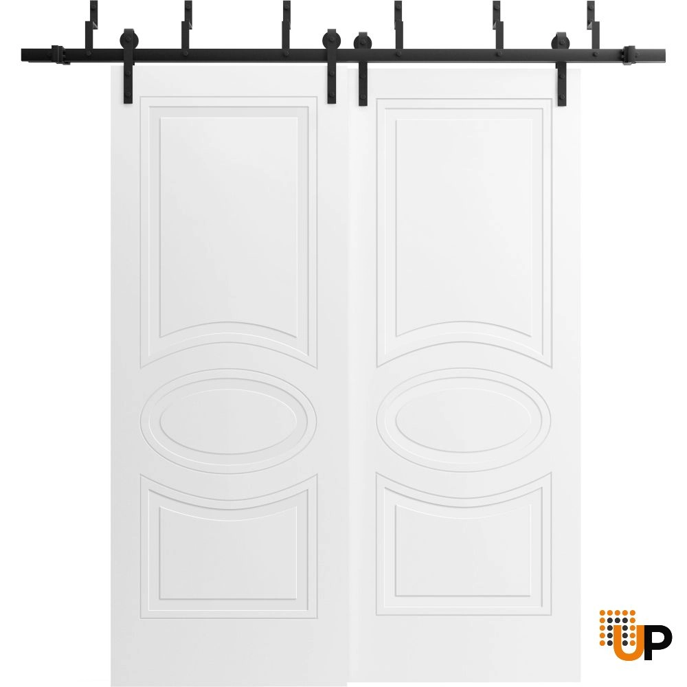 Double solid core sliding interior barn bypass door | Mela 7001 Painted White | 36 x 80 (2* 18x80) photo#1