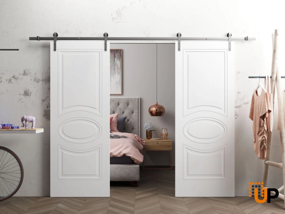 Double solid core sliding classic interior barn double door | Mela 7001 Painted White | 36 x 80 (2* 18x80) photo#2