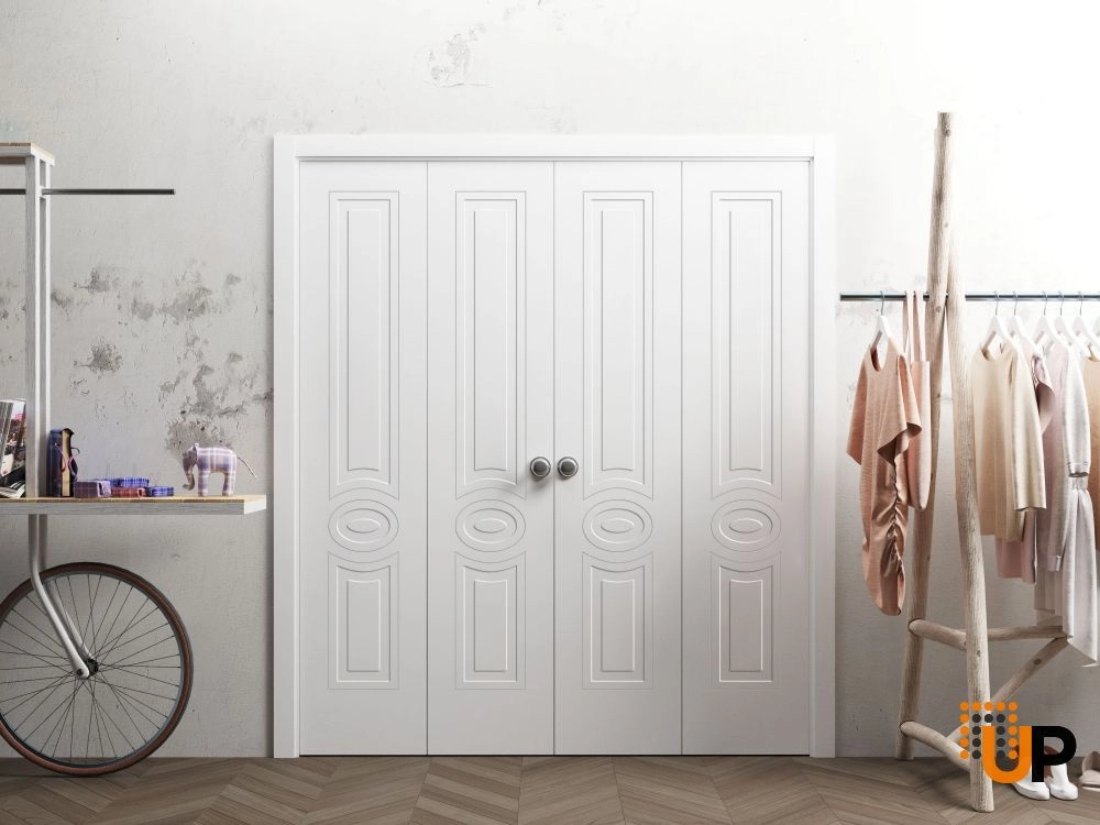 4 folding panels solid core sliding interior bi-fold double door | Mela 7001 Painted White | 72 x 80 (4* 18x80) photo#2