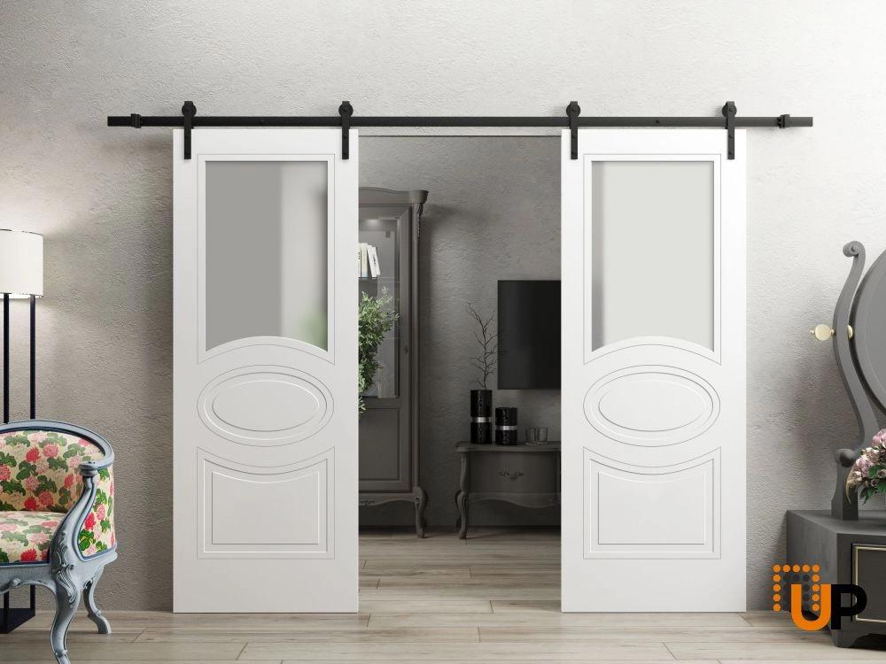 Single solid core interior door slab with frosted glass | Mela 7012 Painted White | 18 x 80 photo#2