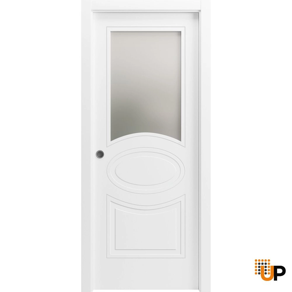 Single solid core sliding interior pocket door with frosted glass | Mela 7012 Painted White | 18 x 80 photo#1