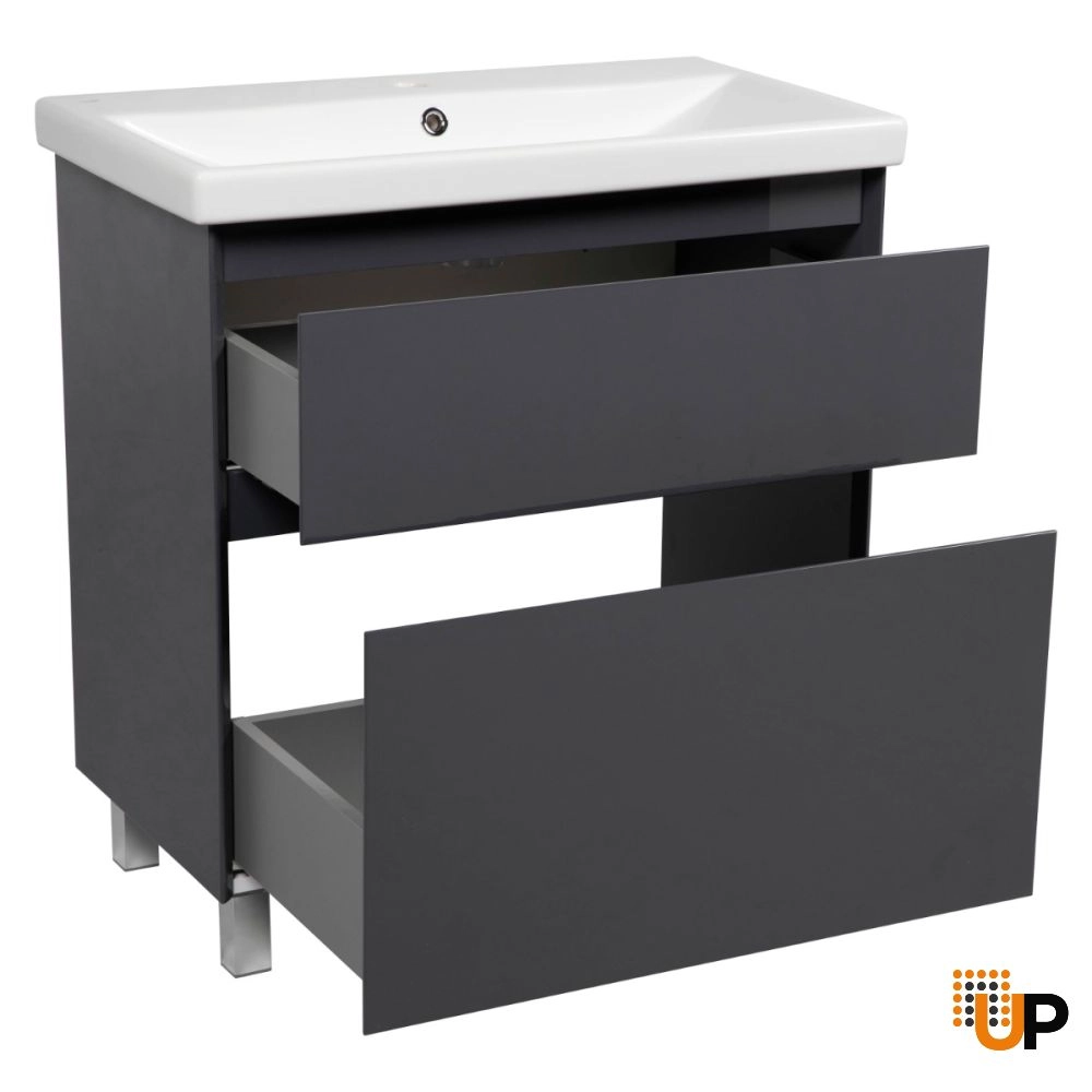 Modern Free standing Bathroom Vanity with Washbasin | Elit Graphite Gloss Collection | Non-Toxic Fire-Resistant MDF-24" photo#2