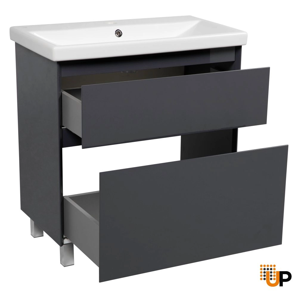 Modern Free standing Bathroom Vanity with Washbasin | Elit Graphite Gloss Collection | Non-Toxic Fire-Resistant MDF-32" photo#2