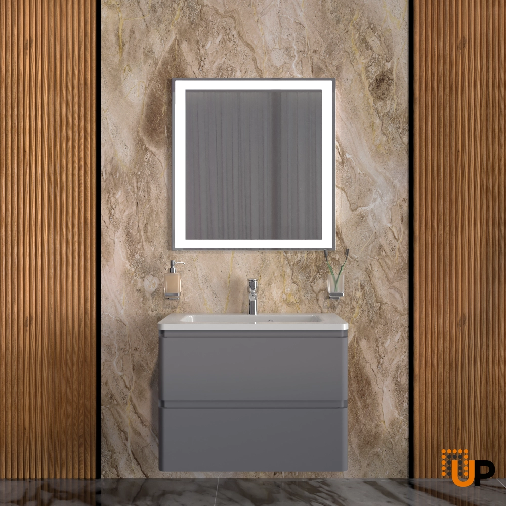 Modern Wall-Mounted Bathroom Vanity with Washbasin | Comfort Gray Matte Collection | Non-Toxic Fire-Resistant MDF-28" photo#2