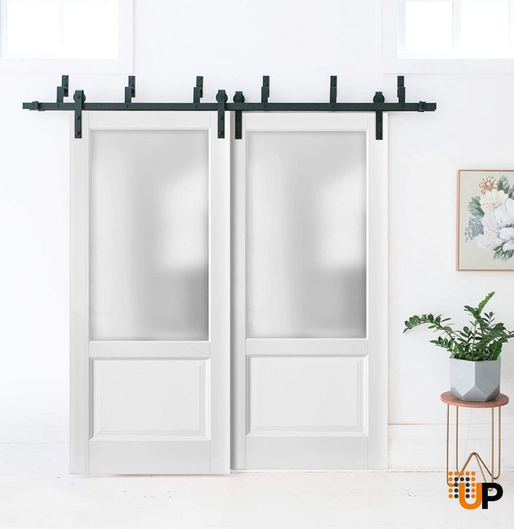 Single solid core classic interior door slab with frosted glass | Lucia 22 White | 18 x 80 photo#2