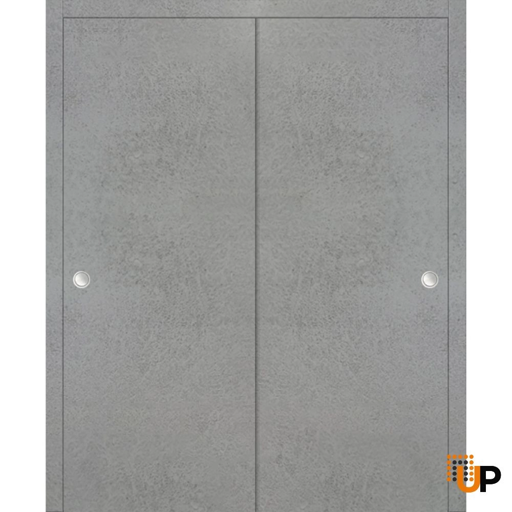 Double solid wood with honeycomb sliding modern interior closet bypass door | Planum 0010 Concrete | 36 x 80 (2* 18x80) photo#1