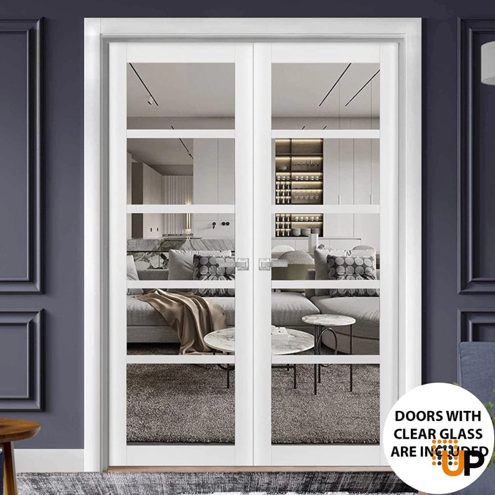 Double mdf french interior swing double door with clear glass | Quadro 4522 White | 36 x 80 (2* 18x80) photo#2