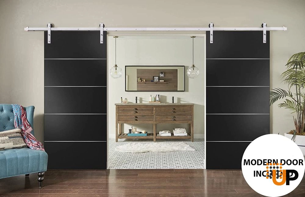Double solid wood with honeycomb sliding french interior barn double door | Planum 0020 Black Matte | 36 x 80 (2* 18x80) photo#2