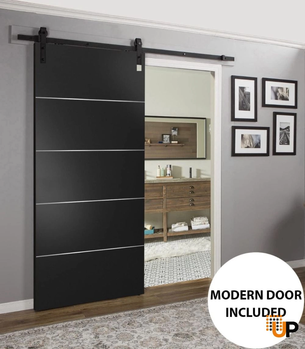 Single solid wood with honeycomb sliding modern interior barn door | Planum 0020 Black Matte | 18 x 80 photo#2