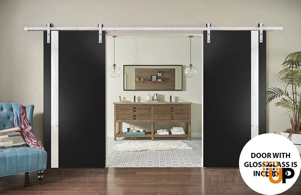 Double solid core sliding french interior barn double door | Planum 0040 Black Matte | 48 x 80 (2* 24x80) photo#4