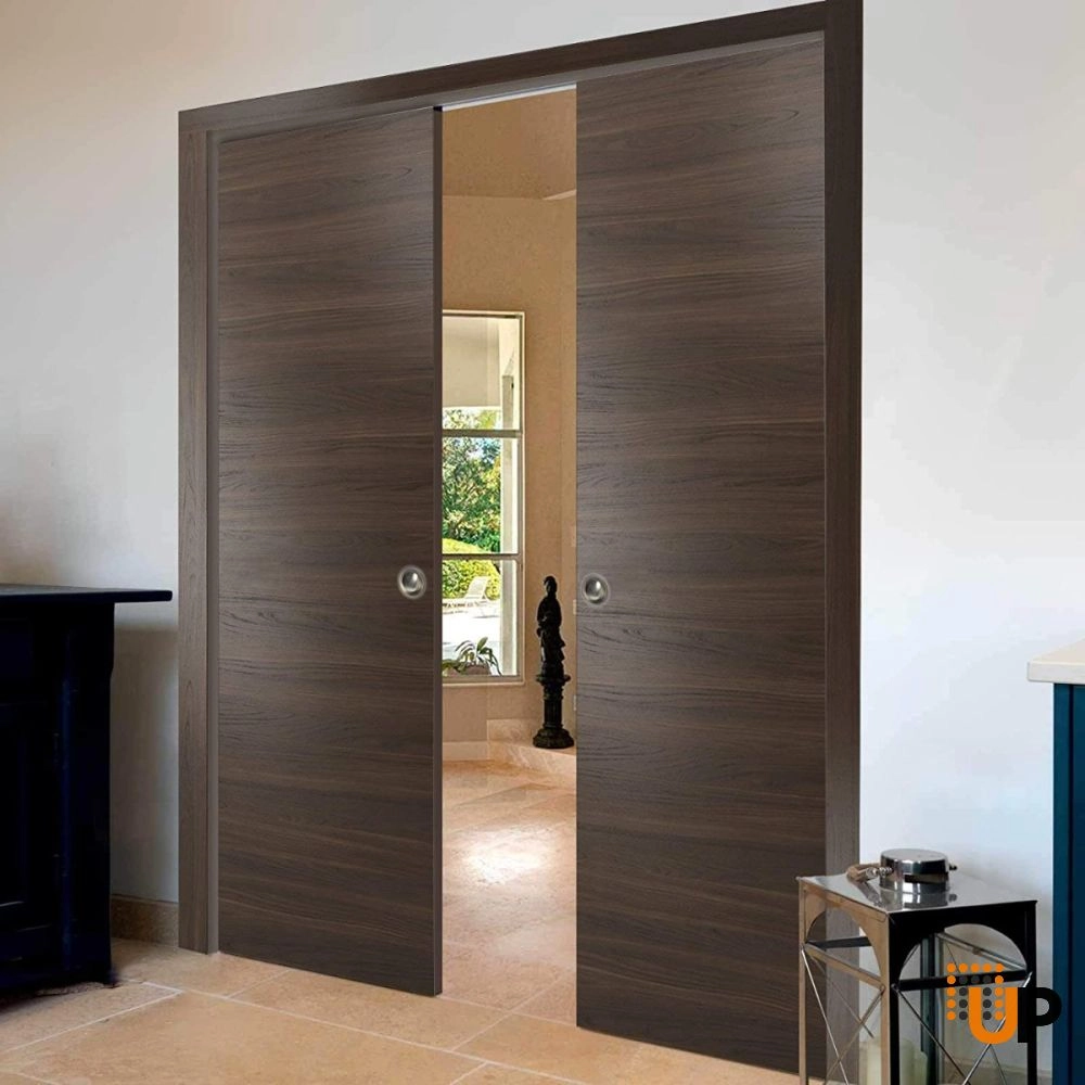 Double solid wood with honeycomb sliding modern interior pocket double door | Planum 0010 Chocolate Ash | 36 x 80 (2* 18x80) photo#4