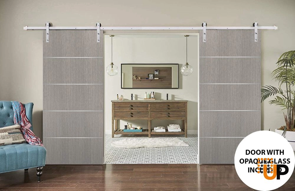 Double solid wood with honeycomb sliding french interior barn double door | Planum 0020 Grey Oak | 36 x 80 (2* 18x80) photo#4