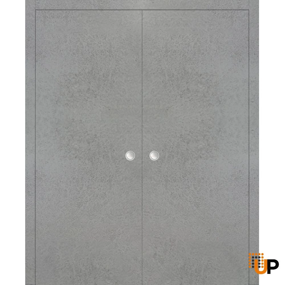 Double solid wood with honeycomb sliding modern interior pocket double door | Planum 0010 Concrete | 36 x 80 (2* 18x80) photo#1