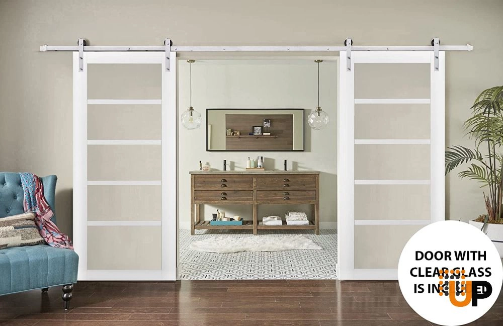 Double mdf sliding french interior barn double door with clear glass | Quadro 4522 White | 36 x 80 (2* 18x80) photo#2
