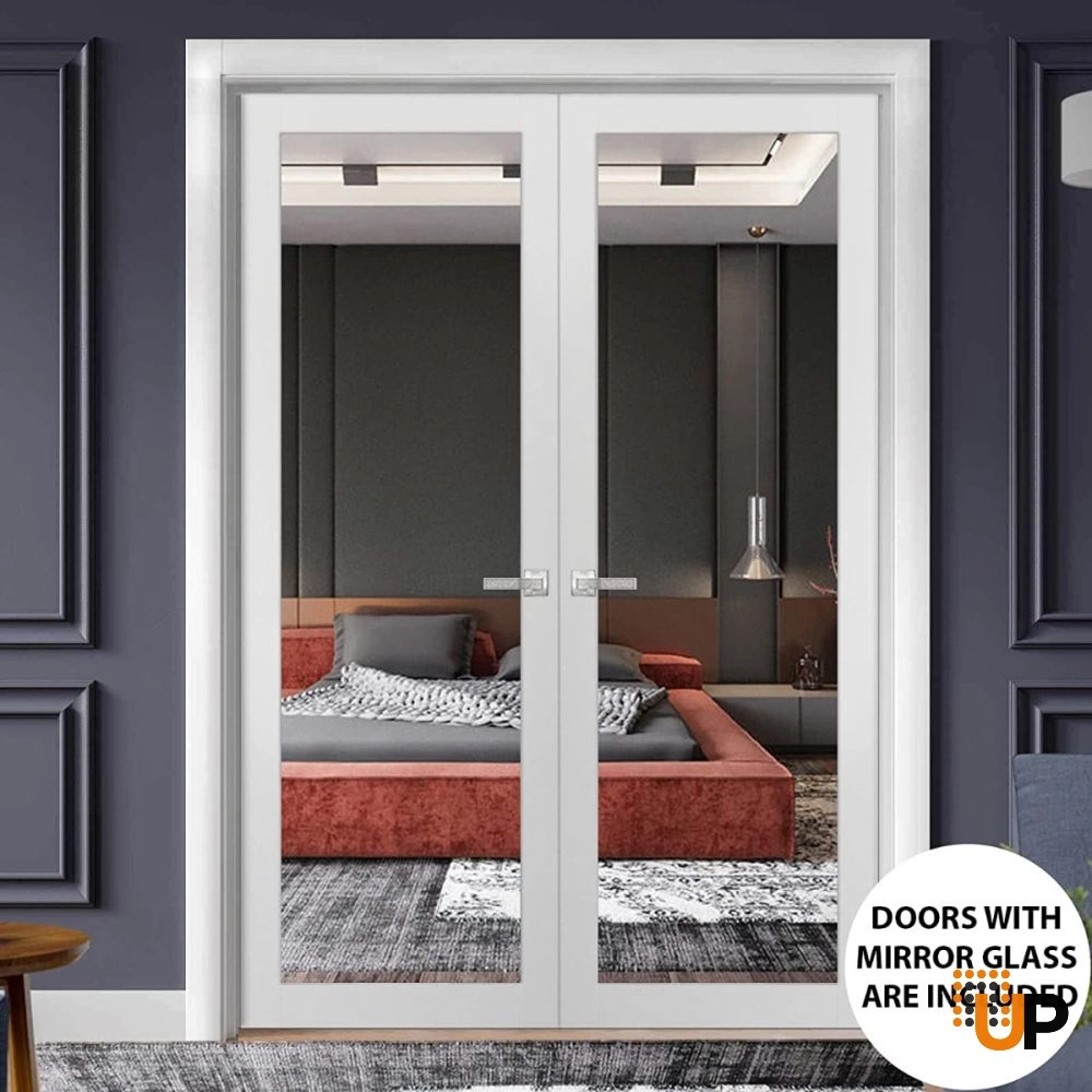 Double solid core french interior swing double door with mirror glass | Lucia 1299 White | 36 x 80 (2* 18x80) photo#3