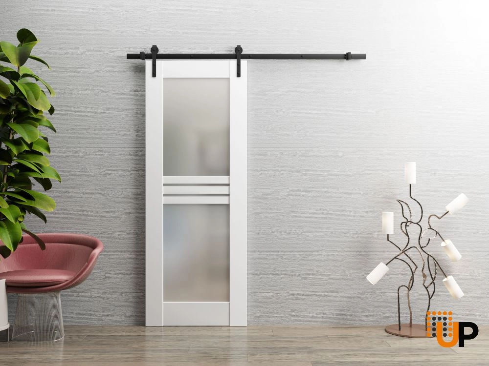 Single mdf sliding luxury interior barn door with frosted glass | Mela 7222 White | 42 x 84 photo#2