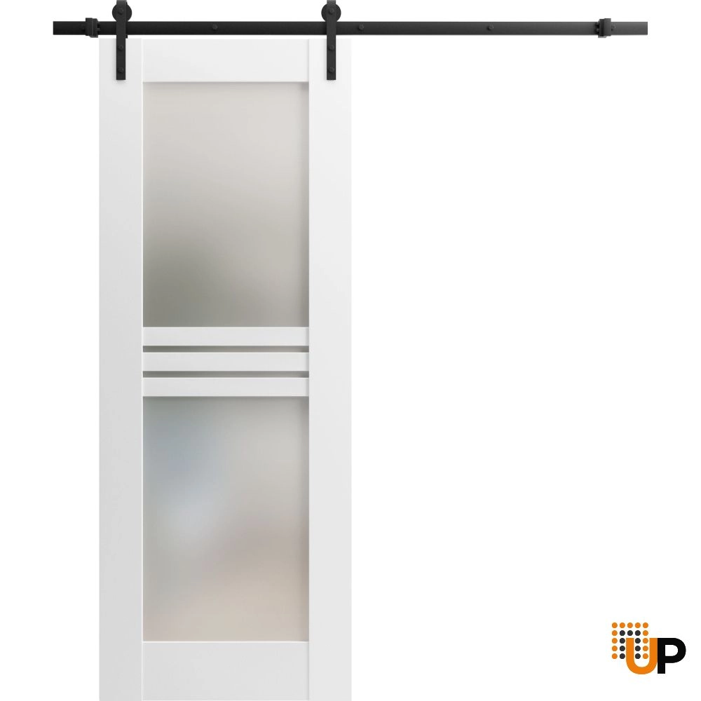 Single mdf sliding luxury interior barn door with frosted glass | Mela 7222 White | 18 x 80 photo#1