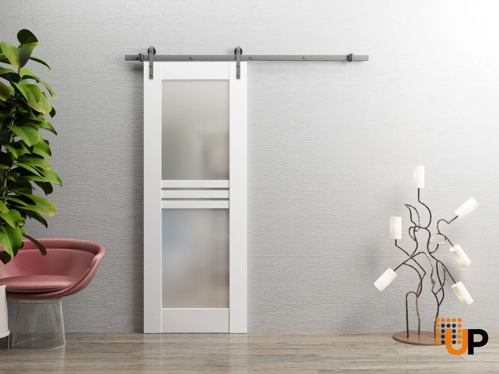 Single mdf sliding luxury interior barn door with frosted glass | Mela 7222 White | 42 x 84 photo#5