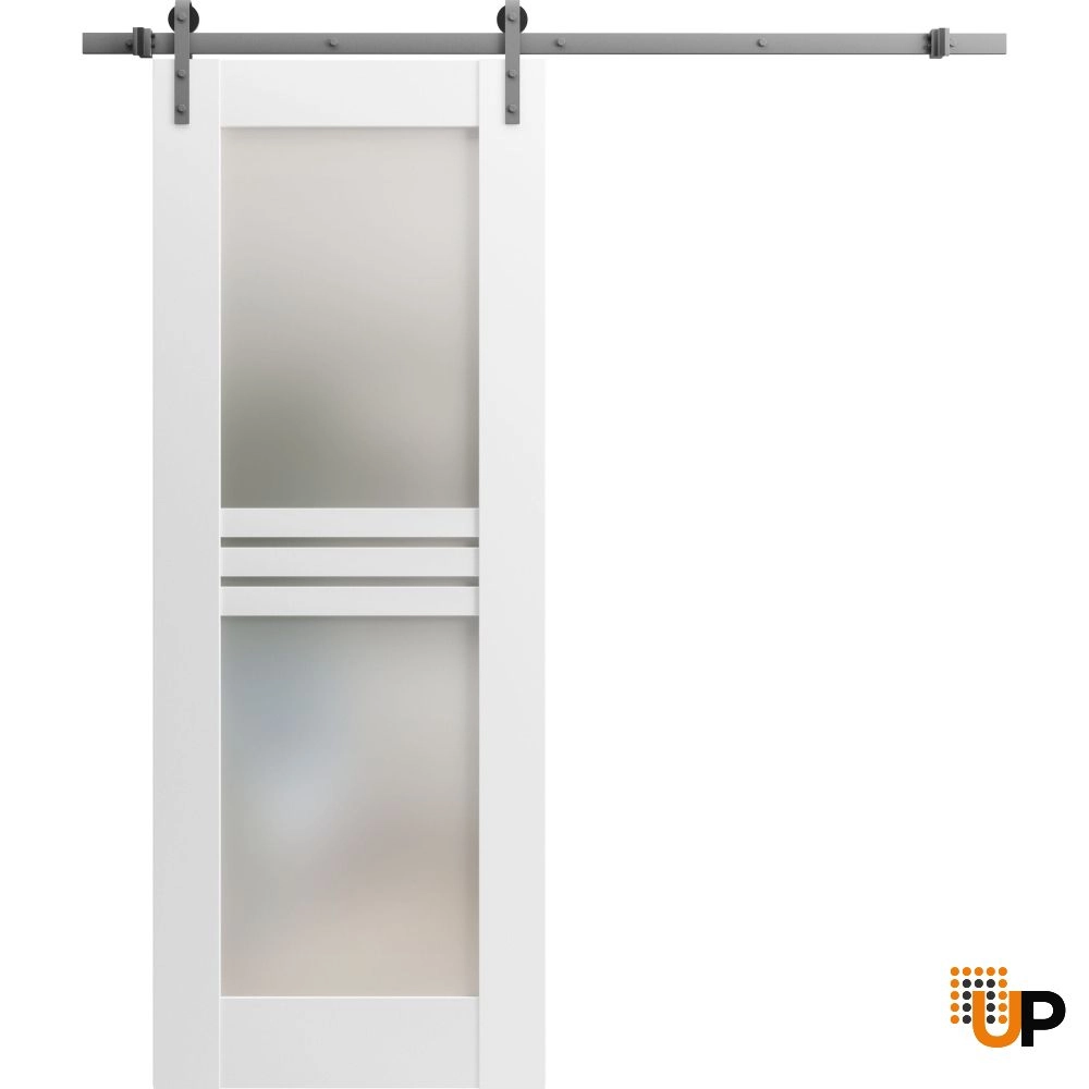 Single mdf sliding luxury interior barn door with frosted glass | Mela 7222 White | 42 x 84 photo#1