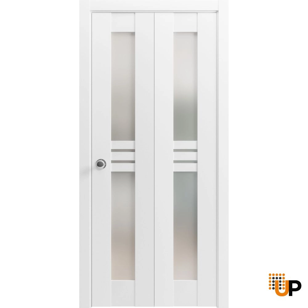2 folding panels mdf sliding french interior bi-fold door with frosted glass | Mela 7222 White | 36 x 80 (2* 18x80) photo#1