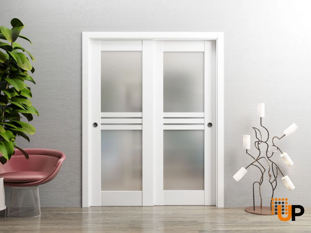 Single mdf interior door slab with frosted glass | Mela 7222 White | 42 x 84 photo#2