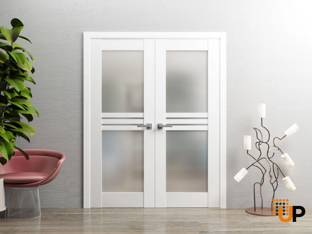 Double mdf french interior swing double door with frosted glass | Mela 7222 White | 36 x 80 (2* 18x80) photo#2
