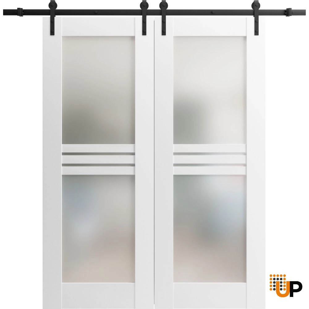 Double mdf sliding french interior barn double door with frosted glass | Mela 7222 White | 36 x 80 (2* 18x80) photo#1
