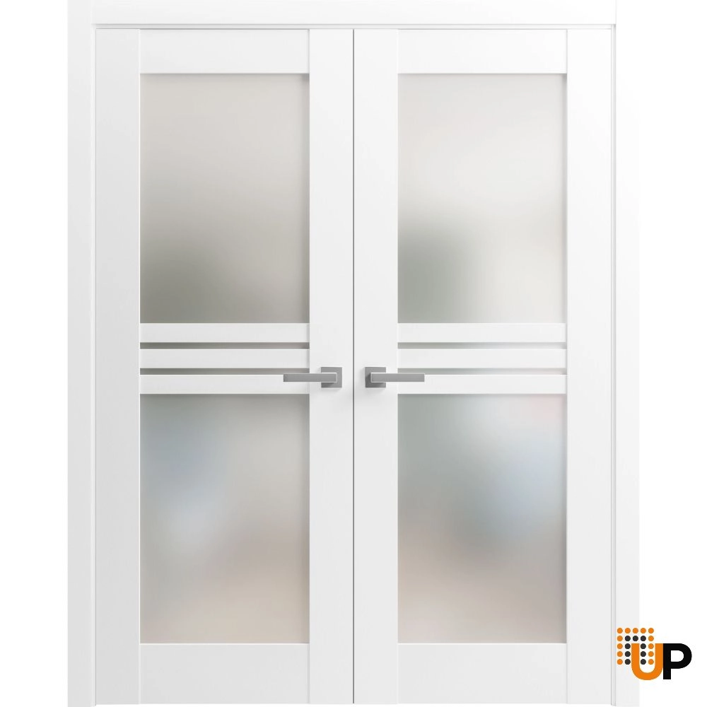 Double mdf french interior swing double door with frosted glass | Mela 7222 White | 36 x 80 (2* 18x80) photo#1