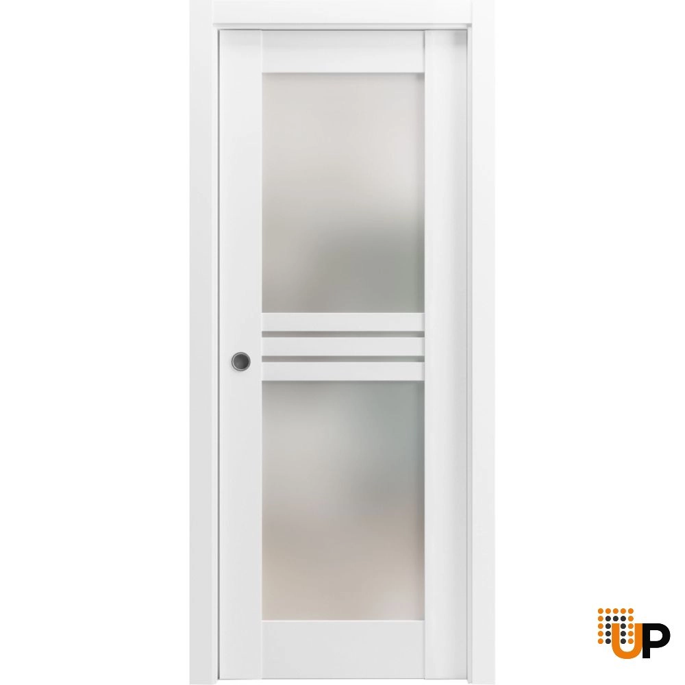 Single mdf sliding interior pocket door with frosted glass | Mela 7222 White | 30 x 84 photo#1