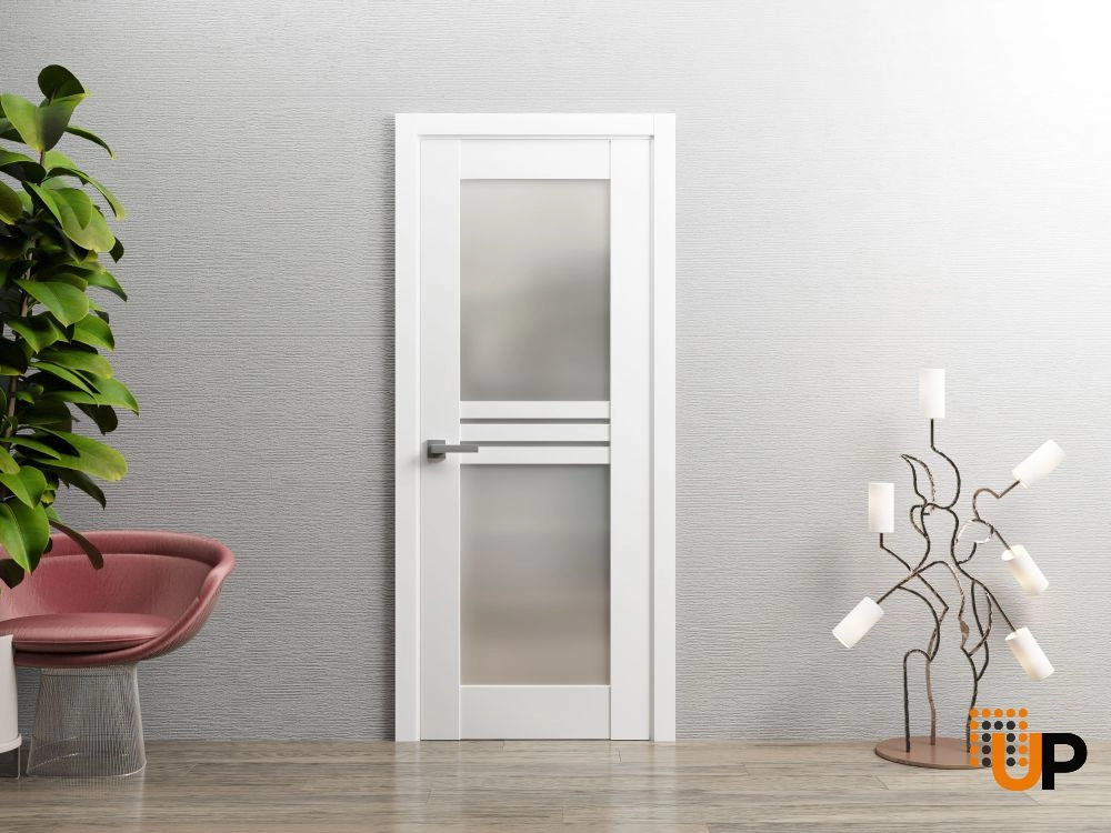 Single mdf luxury interior swing door with frosted glass | Mela 7222 White | 32 x 84 photo#4