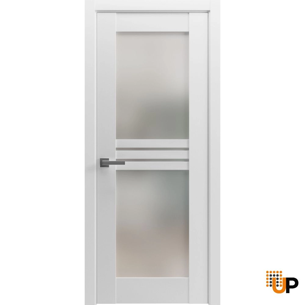 Single mdf luxury interior swing door with frosted glass | Mela 7222 White | 32 x 84 photo#1