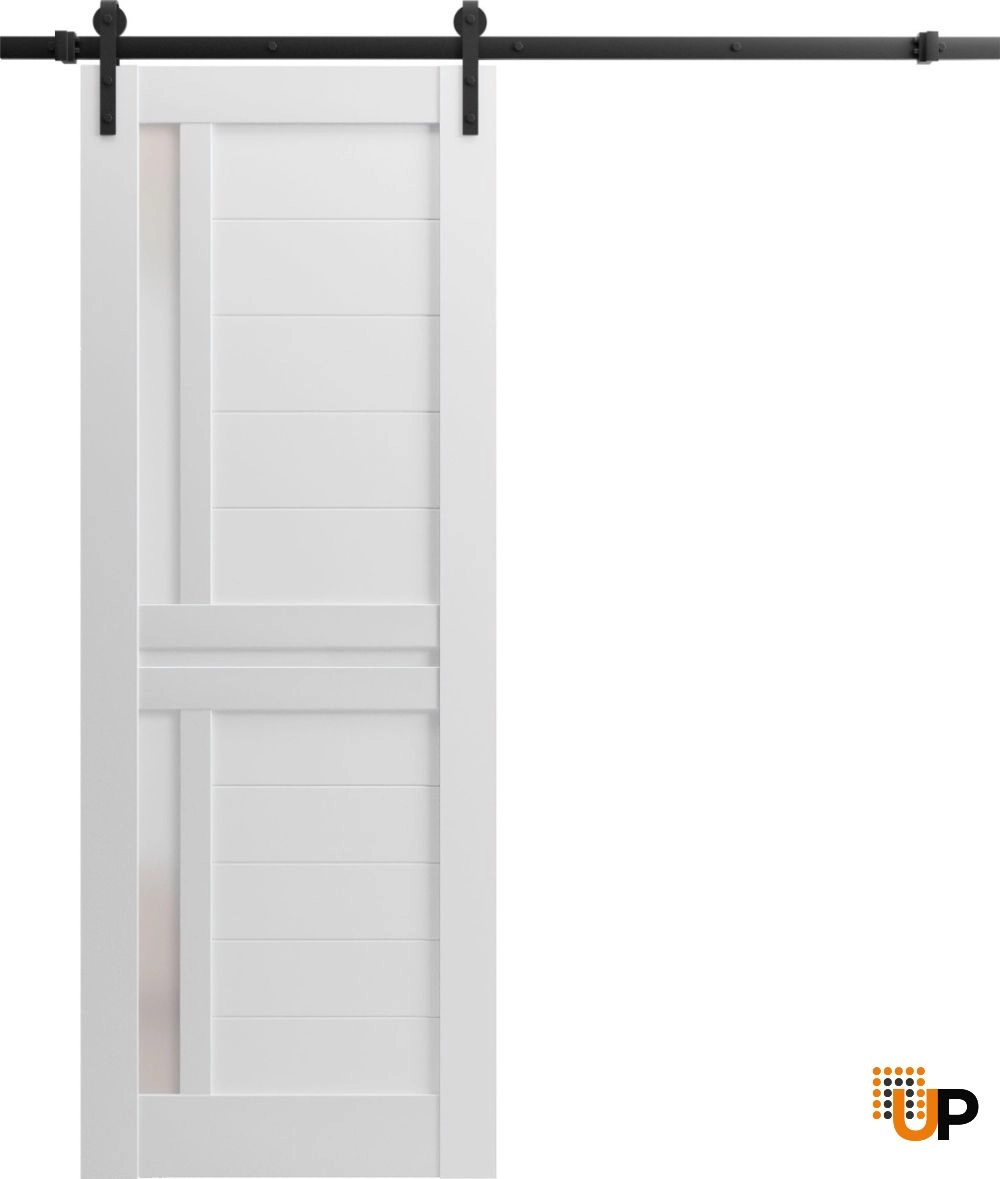 Single laminate sliding modern interior barn door with frosted glass | Veregio 7288 White | 18 x 84 photo#1