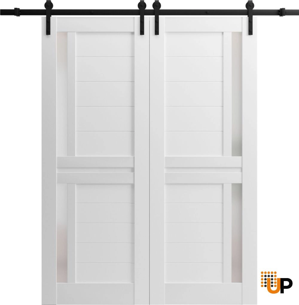 Double laminate sliding french interior barn double door with frosted glass | Veregio 7288 White | 64 x 84 (2* 32x84) photo#1