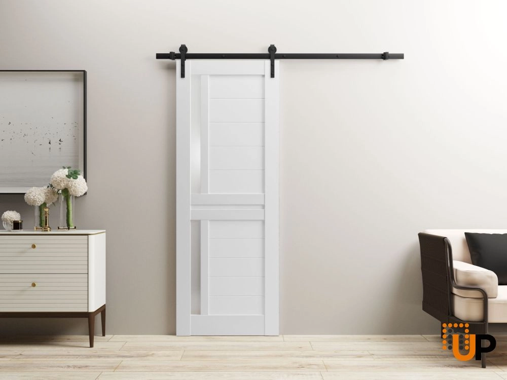 Single laminate sliding modern interior barn door with frosted glass | Veregio 7288 White | 30 x 96 photo#2