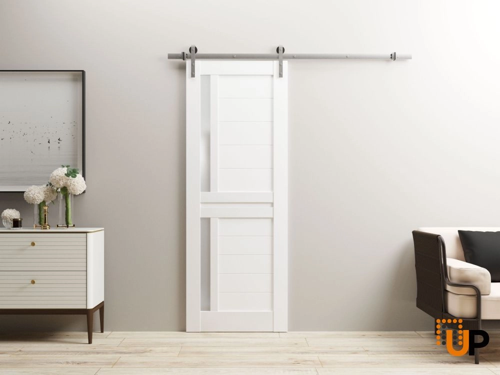 Single laminate sliding modern interior barn door with frosted glass | Veregio 7288 White | 18 x 80 photo#2