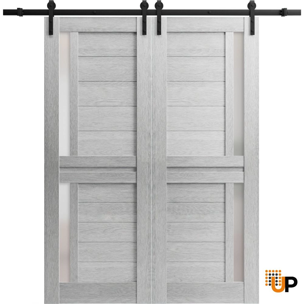 Double laminate sliding french interior barn double door with frosted glass | Veregio 7288 Light Grey Oak | 72 x 96 (2* 36x96) photo#1