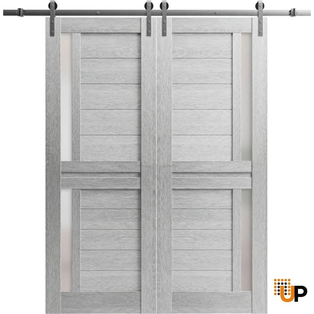 Double laminate sliding french interior barn double door with frosted glass | Veregio 7288 Light Grey Oak | 36 x 80 (2* 18x80) photo#1