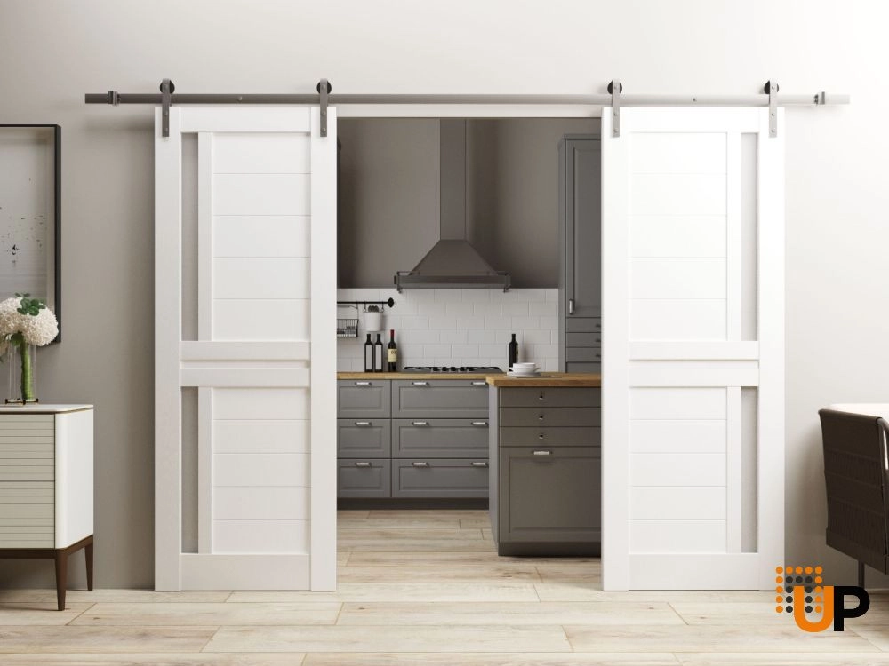 Double laminate sliding french interior barn double door with frosted glass | Veregio 7288 White | 48 x 84 (2* 24x84) photo#2