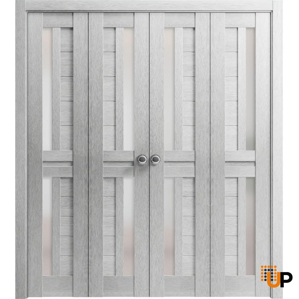 4 folding panels laminate sliding modern interior bi-fold double door with frosted glass | Veregio 7288 Light Grey Oak | 72 x 80 (4* 18x80) photo#1