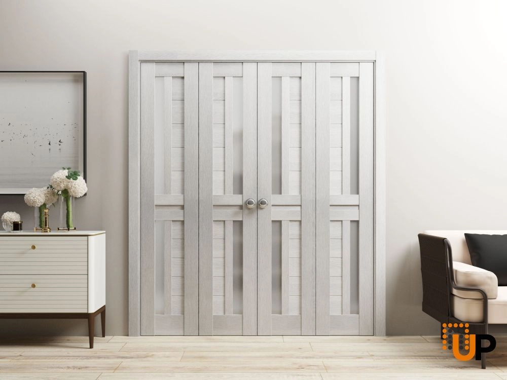 4 folding panels laminate sliding modern interior bi-fold double door with frosted glass | Veregio 7288 Light Grey Oak | 72 x 80 (4* 18x80) photo#2