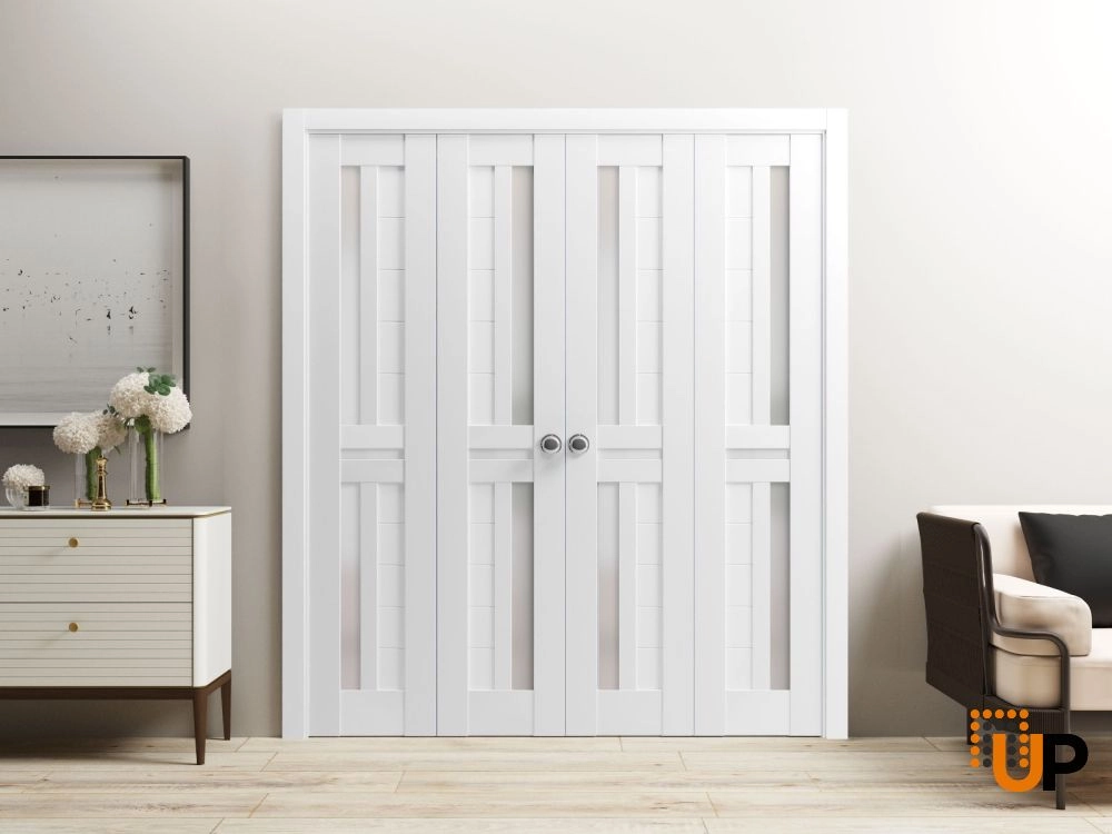 4 folding panels laminate sliding modern interior bi-fold double door with frosted glass | Veregio 7288 White | 72 x 80 (4* 18x80) photo#2