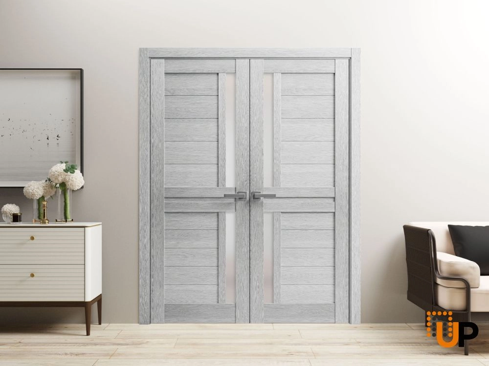 Single laminate modern interior door slab with frosted glass | Veregio 7288 Light Grey Oak | 18 x 80 photo#3