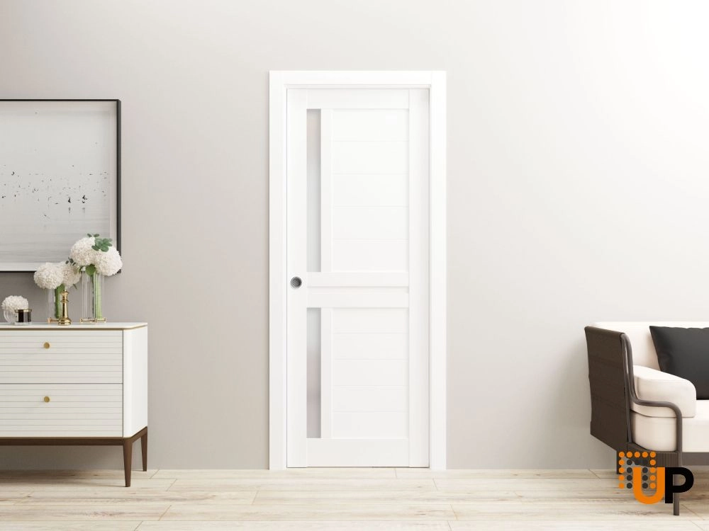 Single laminate modern interior door slab with frosted glass | Veregio 7288 White | 18 x 80 photo#5