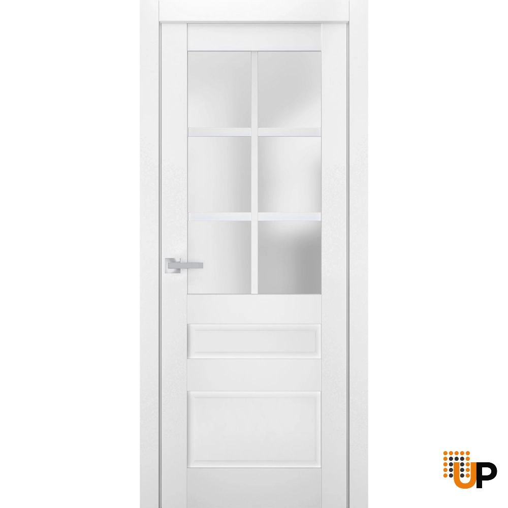 Single laminate classic interior swing door with frosted glass | Veregio 7339 White | 18 x 80 photo#1