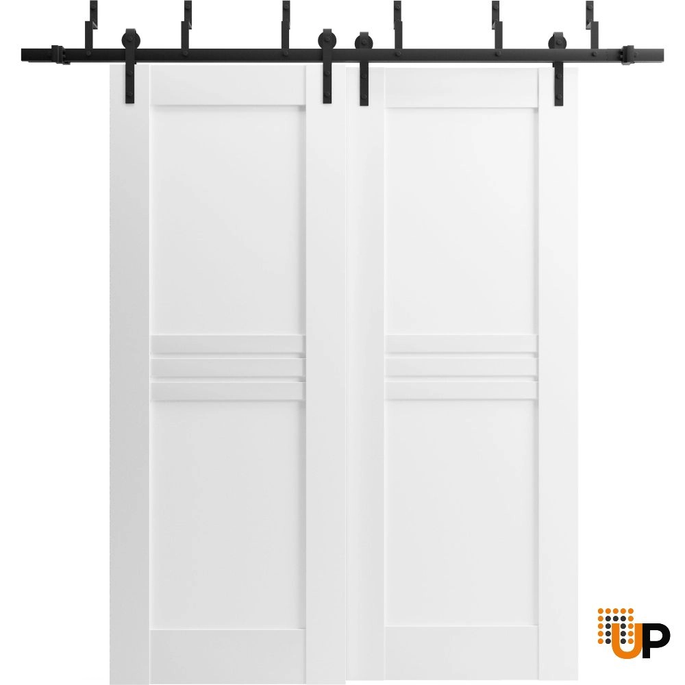 Double mdf sliding luxury interior barn bypass door | Mela 7444 White | 36 x 80 (2* 18x80) photo#1