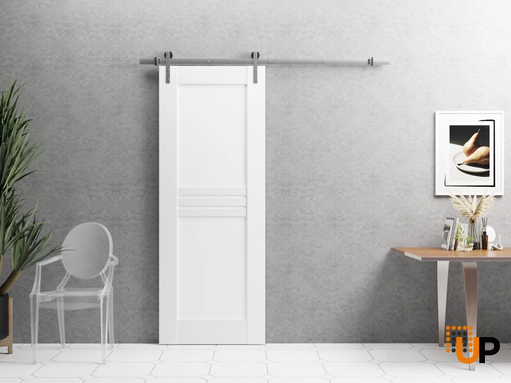 Single mdf sliding luxury interior barn door | Mela 7444 White | 18 x 80 photo#2