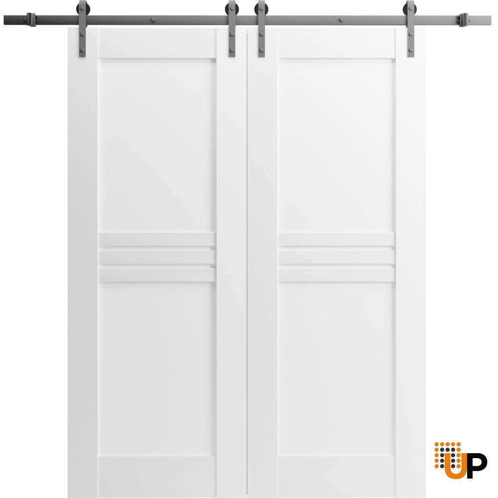 Double mdf sliding french interior barn double door | Mela 7444 White | 36 x 80 (2* 18x80) photo#1