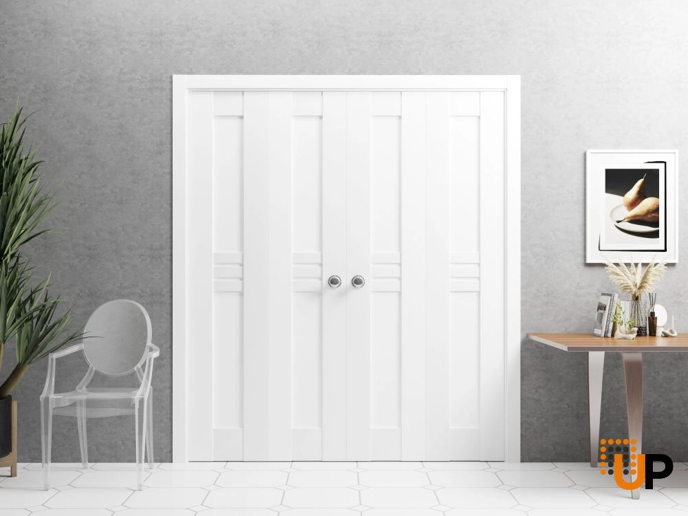 4 folding panels mdf sliding luxury interior bi-fold double door | Mela 7444 White | 72 x 80 (4* 18x80) photo#2