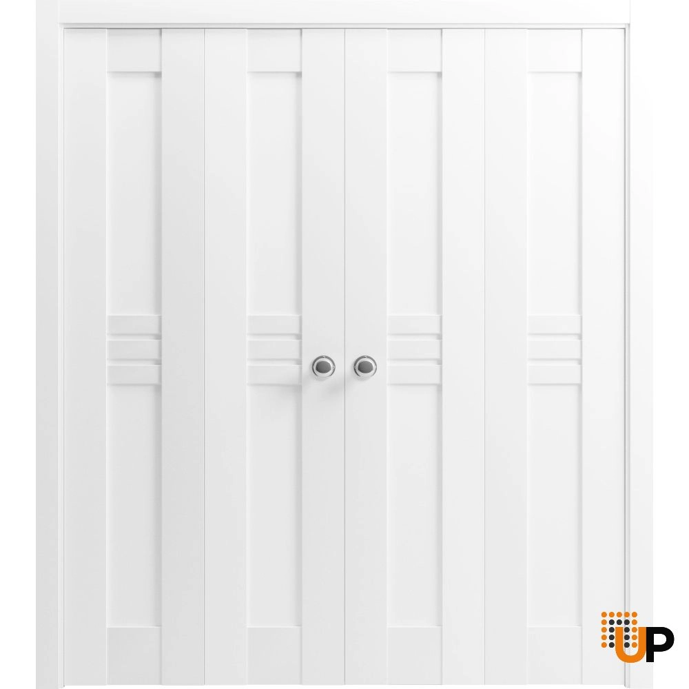 4 folding panels mdf sliding luxury interior bi-fold double door | Mela 7444 White | 72 x 80 (4* 18x80) photo#1