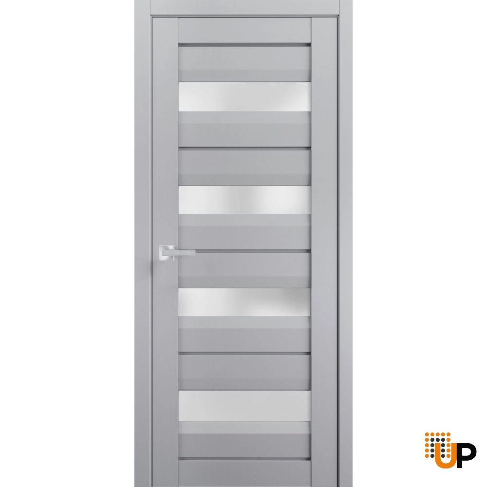 Single laminate modern interior swing door with frosted glass | Veregio 7455 Matte Grey | 18 x 80 photo#1